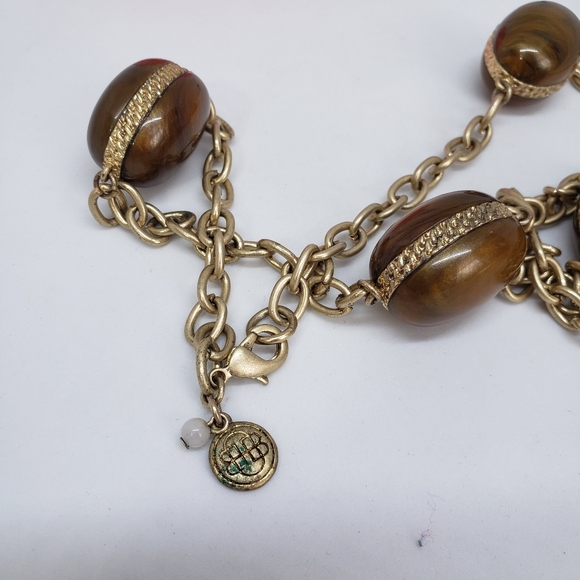 Baskin Brothers Brown Lucite Bead Statement Necklace 34" Long Gold Tone Chain - Picture 7 of 9